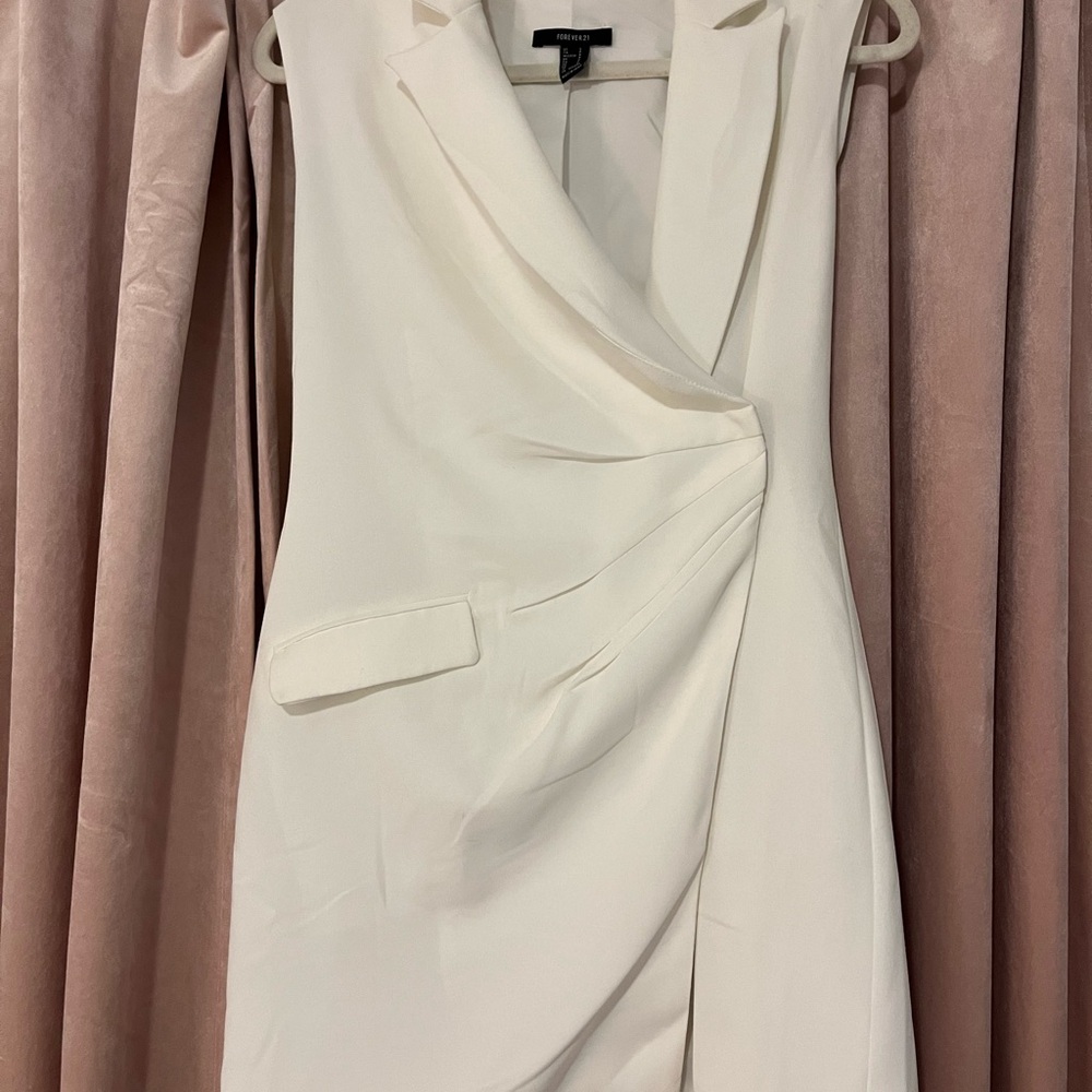 Elegant White Draped Suit Dress